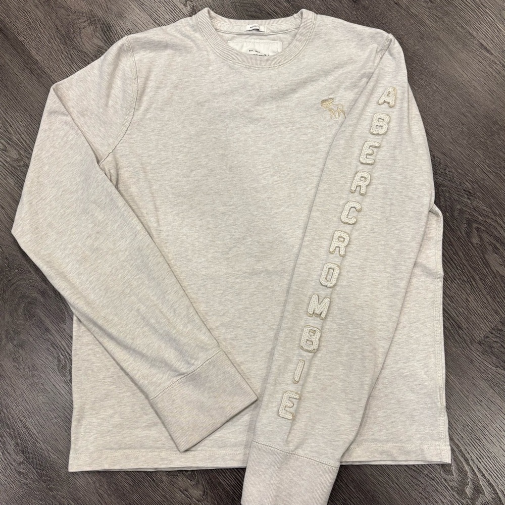 Abercrombie & Fitch Muscle Fit Sweatshirt, Men’s L, Cream Crew Neck